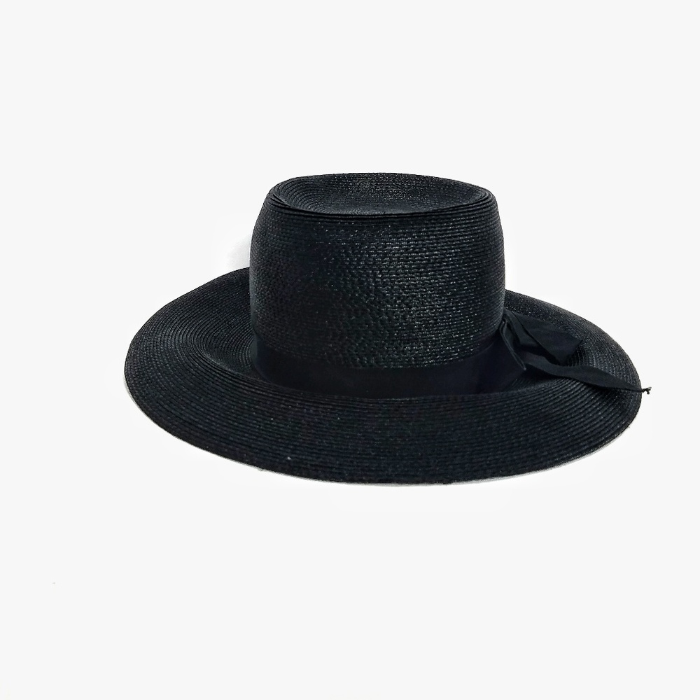 Valerie Black sun braided  hat with black ribbow - Picture 3 of 7